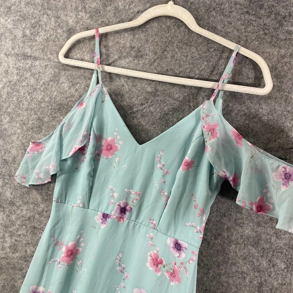 Lulus Maxi Dress XS Mint Green Floral Print Off Shoulder Take You There - Picture 6 of 14
